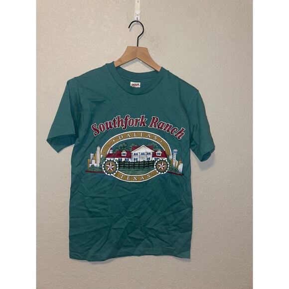 Vintage Southfork Ranch Shirt Dallas Anvil Texas Green Graphic Tee VTG 90s Small - Picture 1 of 10